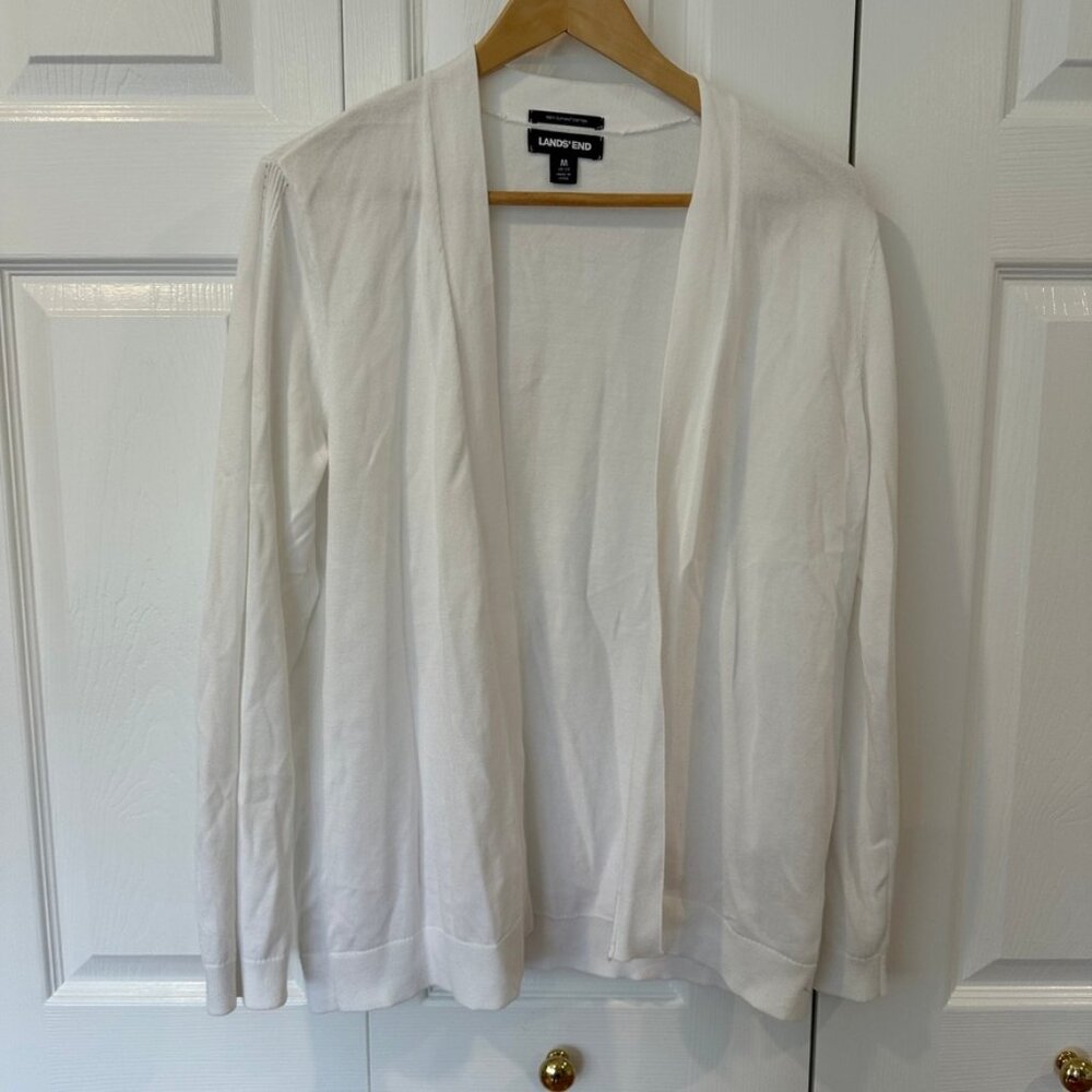 Women's Lands End 100% Supima Cotton White Cardigan